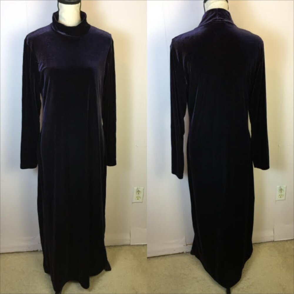Dress. Com Maxi Dress Size M Womens Purple Stretch Velvet Mocked Neck Vtg Grunge